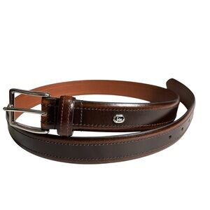 Fairlane Brown Leather Belt Silver Tone Buckle Office Business Casual Size 34